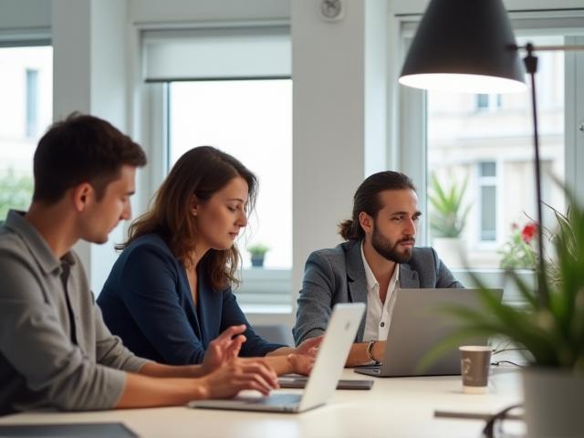 Cabinet Stratège team collaborating in a modern office setting in Paris